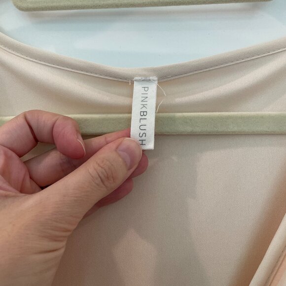 PinkBlush Beige Chiffon Bell Sleeve Maxi Dress Size Small - Picture 6 of 11